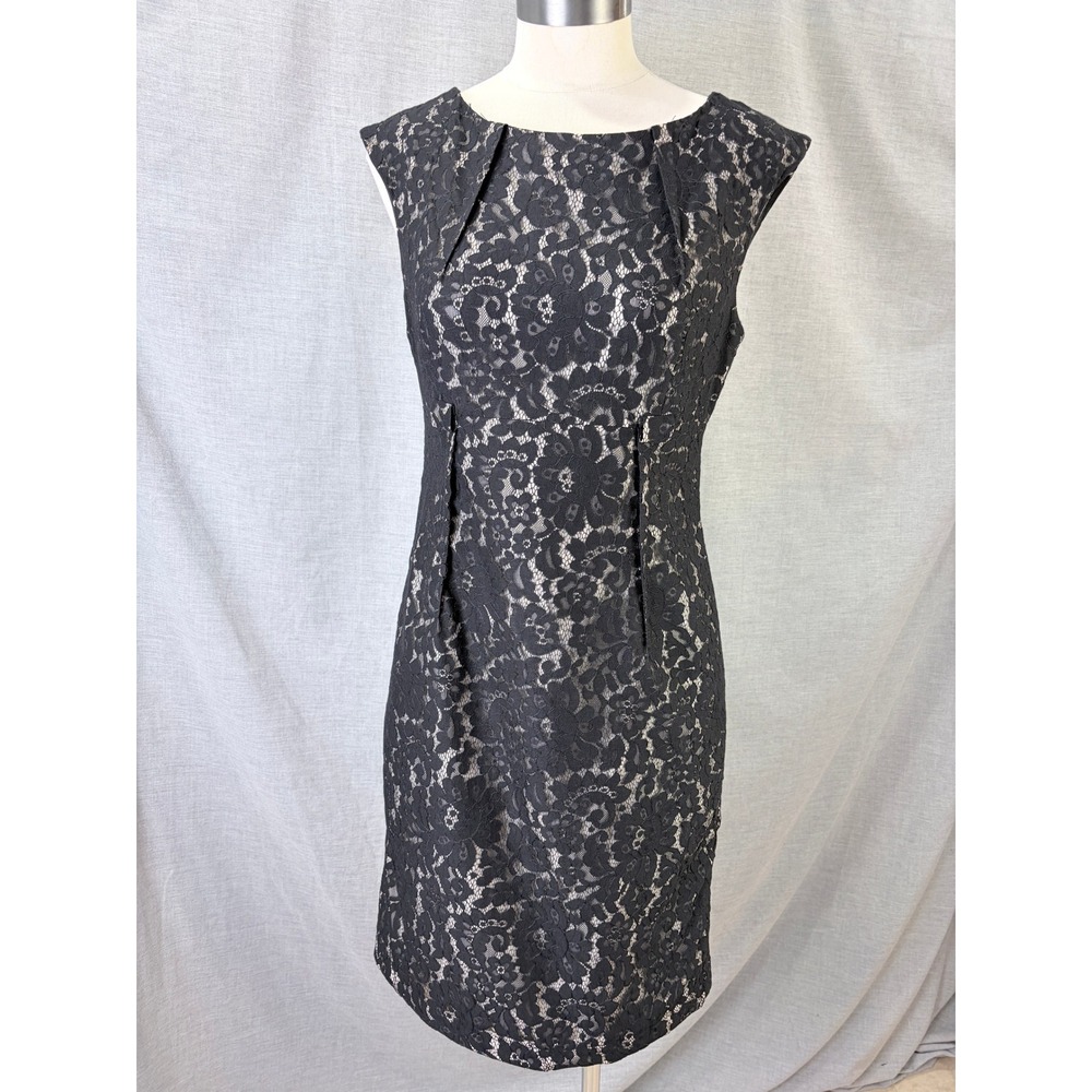 Calvin Klein Women Black Floral Lace Sleeveless Sheath Dress 6 Cocktail LBD‎